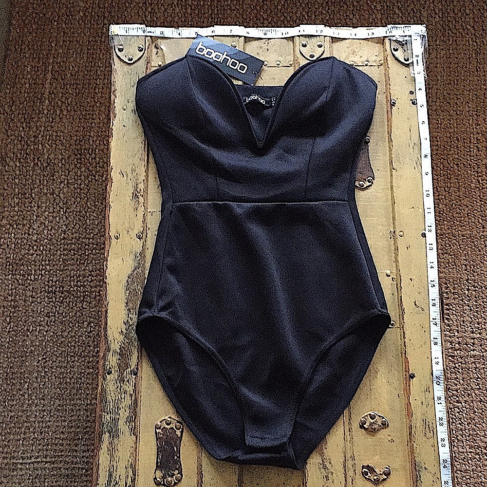 NWT ASOS BOOHOO SEXY BLACK BODYSUIT COSPLAY PLUNGE NECK BODYCON COSTUME 6 US S - Picture 2 of 14